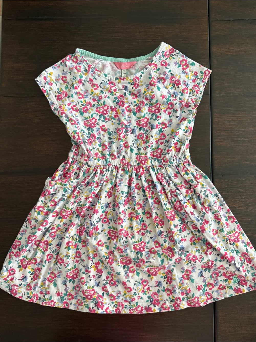 Joules White Dress with Pink Floral Print